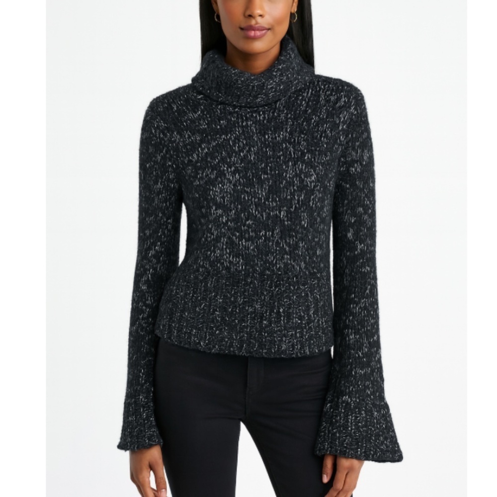 Express Wool Blend Turtleneck Bell Sleeve Metallic Sweater Size Large